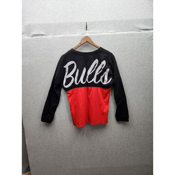 NBA Bulls Color Block Long Sleeve Top Size L Black & Red Polyester Cotton Blend - Picture 4 of 4